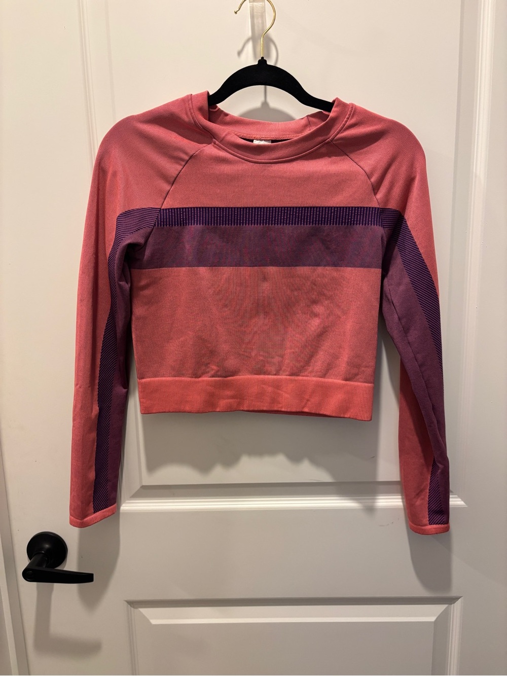 Fabletics Pink and Purple Striped Cropped Sweatshirt